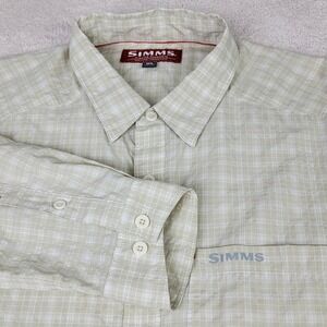 Simms Men's XL Tan White Plaid Nylon Long Sleeve Button Up Fishing Shirt